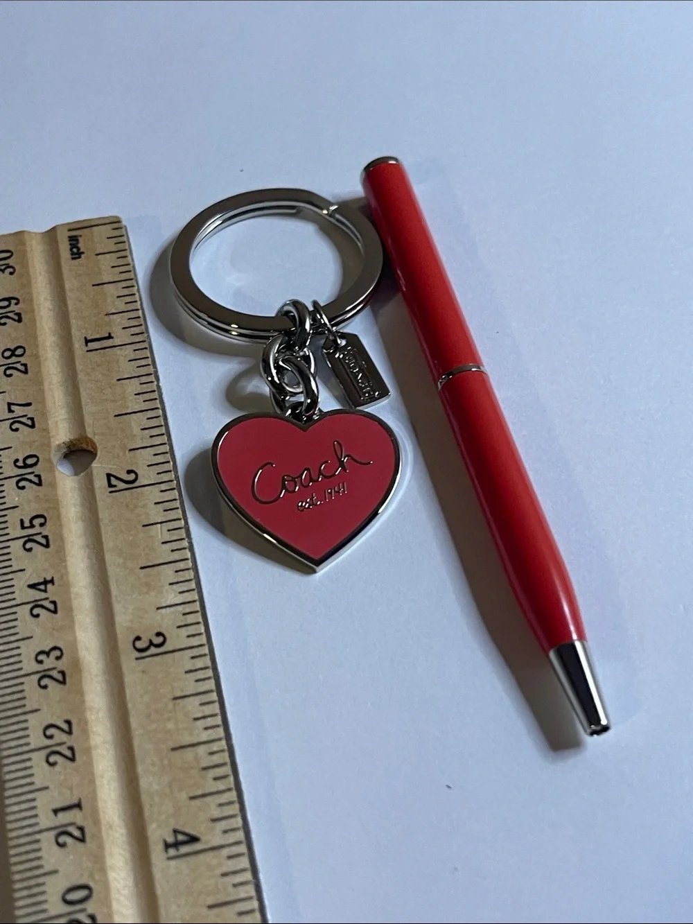 Coach Burnt Orange Heart Enamel Keyring and Coach Pen